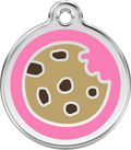 Red Dingo stainless steel enamel dog ID tag with pink cookie graphic