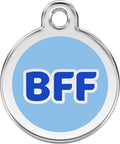 Stainless steel dog tag with round blue enamel and white 'BFF' lettering