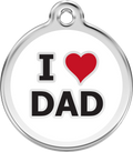 Round stainless steel dog tag with red heart and I DAD enamel text