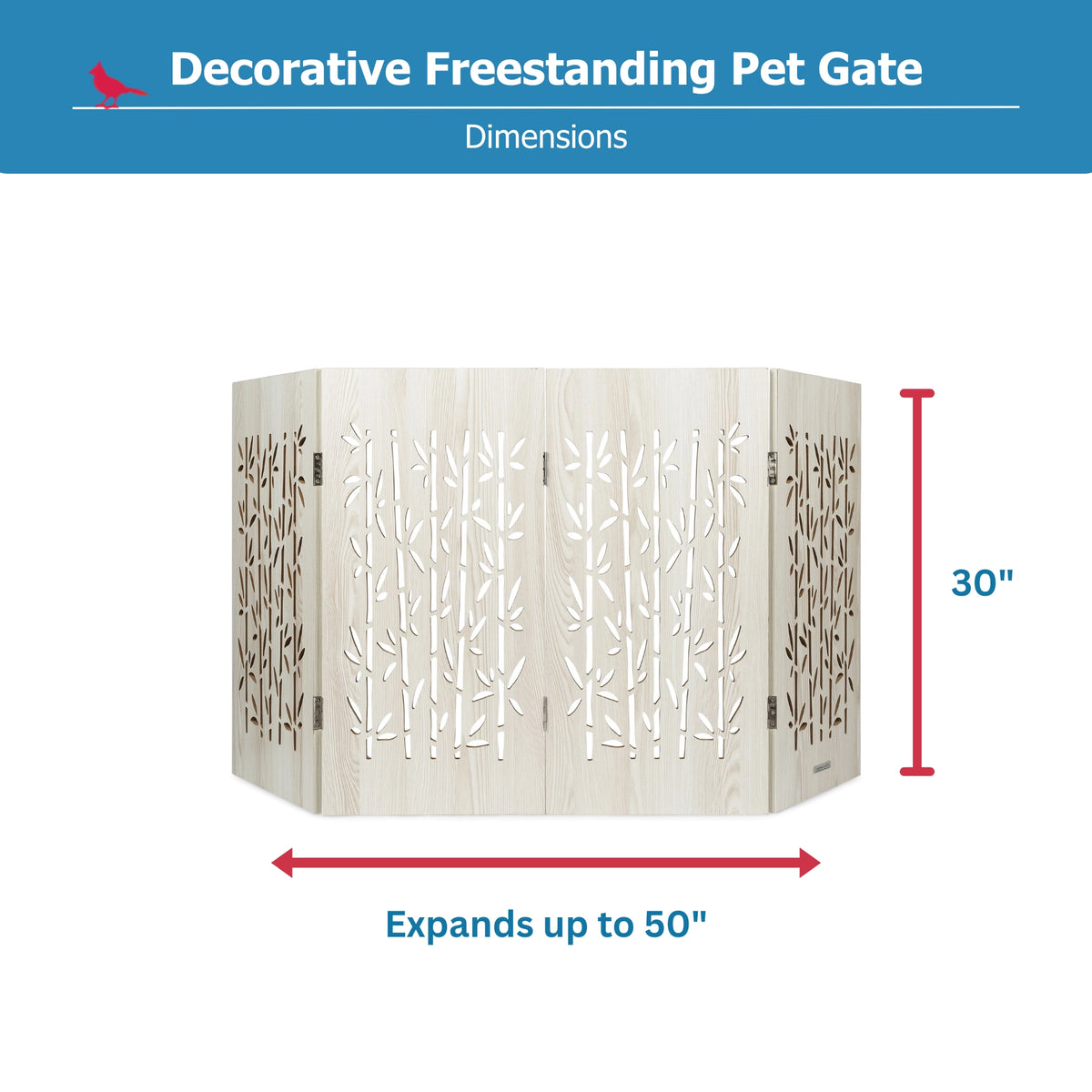 Freestanding indoor dog gate, light wood; 30 in height, expands to 50 in
