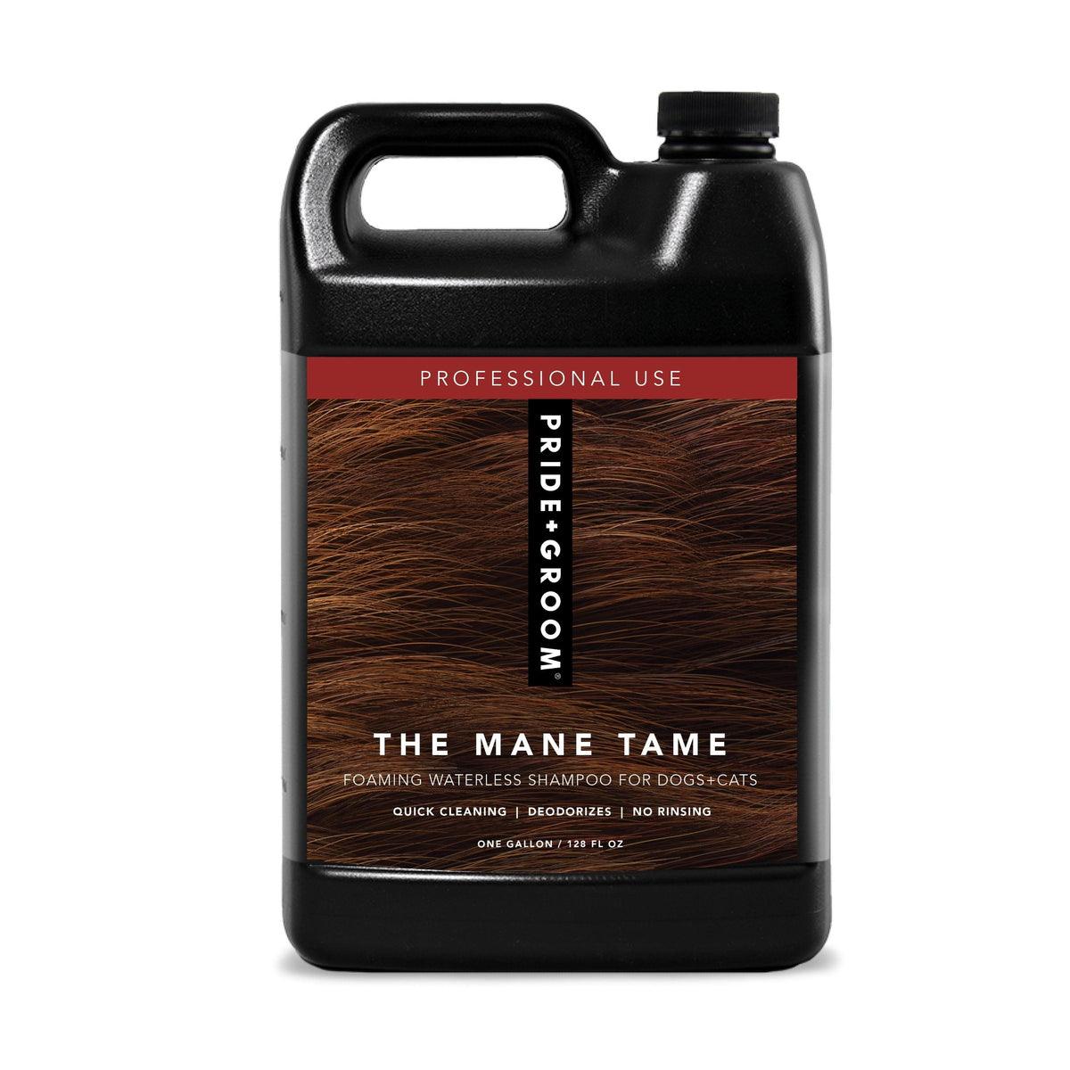 THE MANE TAME waterless foaming shampoo bottle for dogs and cats, front label view