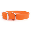 Orange waterproof dog collar with metal buckle and D-ring