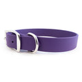 Purple waterproof dog collar with buckle, standard width, leather-look strap and D-ring