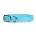 Light blue waterproof dog collar with metal buckle and D-ring