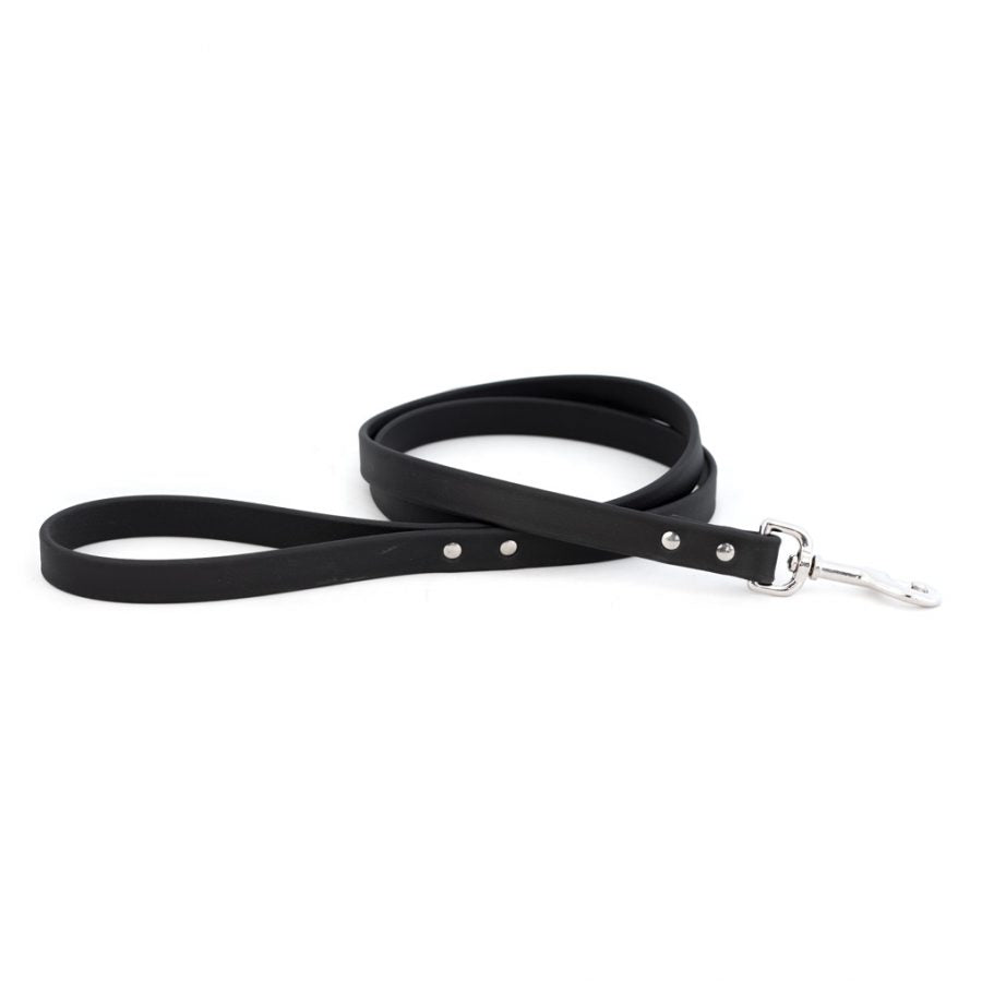 Black waterproof dog leash with metal clip and adjustable grommets