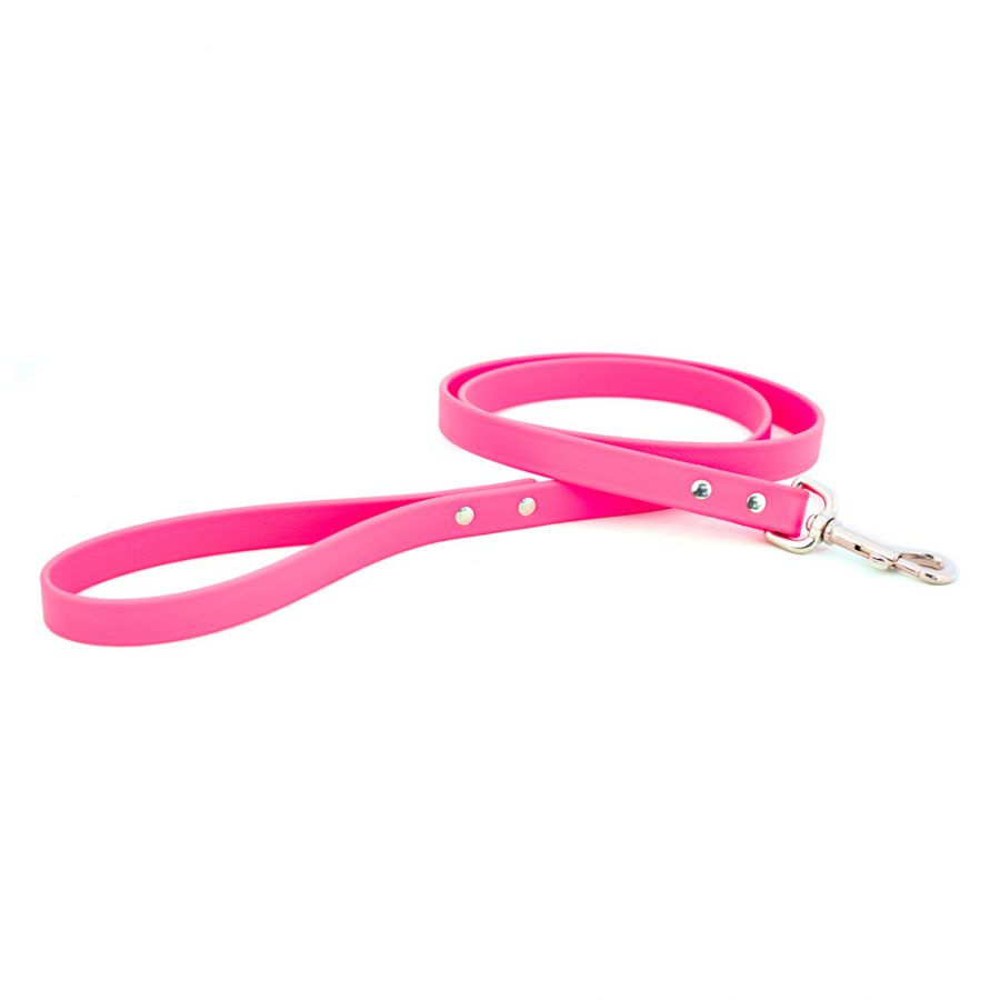 Pink waterproof dog leash with metal snap clasp and adjustable grommet holes