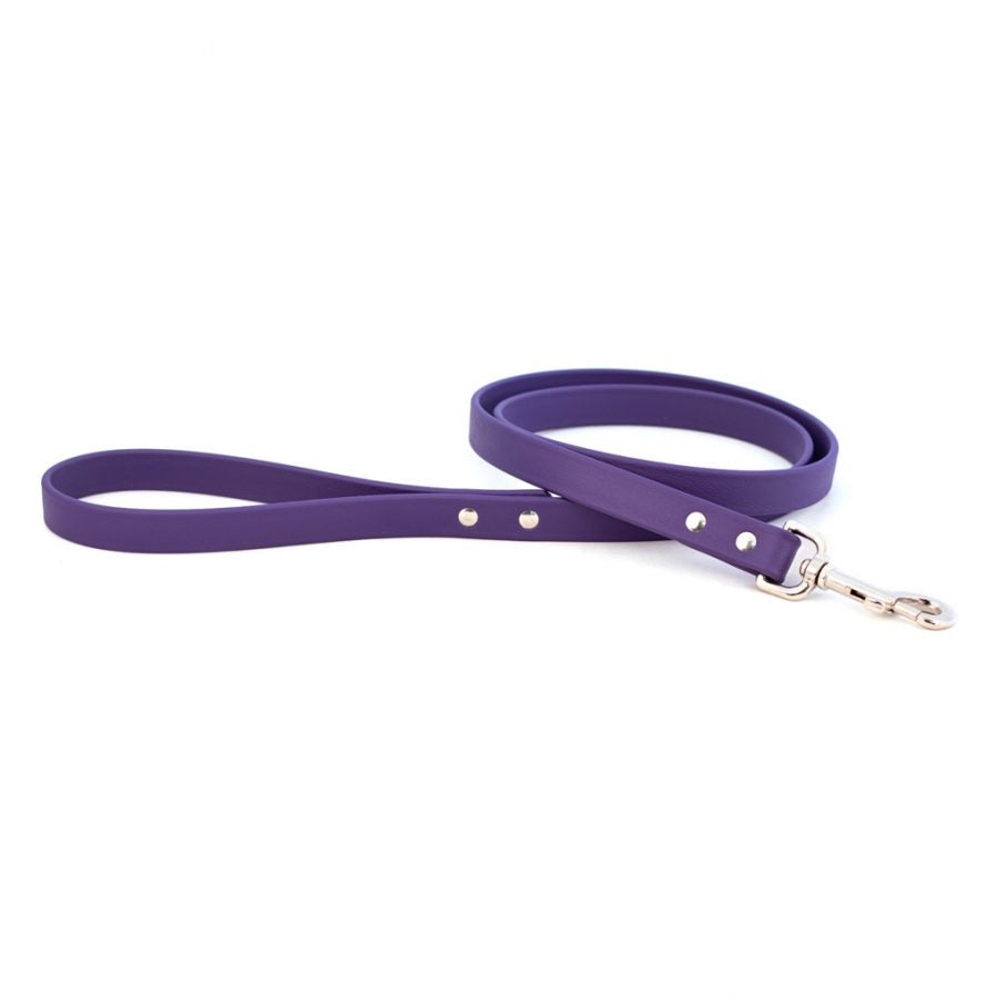 Purple waterproof dog leash with silver metal clip and adjustable buckle