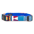 Handmade cotton weave dog collar, multicolor patchwork pattern with black buckle