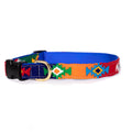 Handmade cotton weave dog collar with multicolor pattern and gold buckle