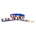 Handmade cotton weave dog leash with multicolor woven pattern and brass clip