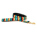 Cotton woven dog leash with multicolor striped pattern and brass clip
