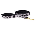Handmade cotton dog leash, slate gray with black-and-white pattern and gold clasp