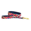 Handmade cotton dog leash with navy zigzag weave and brass leash clip