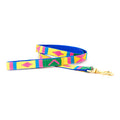 Handmade cotton weave dog leash with colorful geometric pattern and gold metal clip
