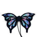 Dog butterfly wings costume with black iridescent wings and center bow harness straps