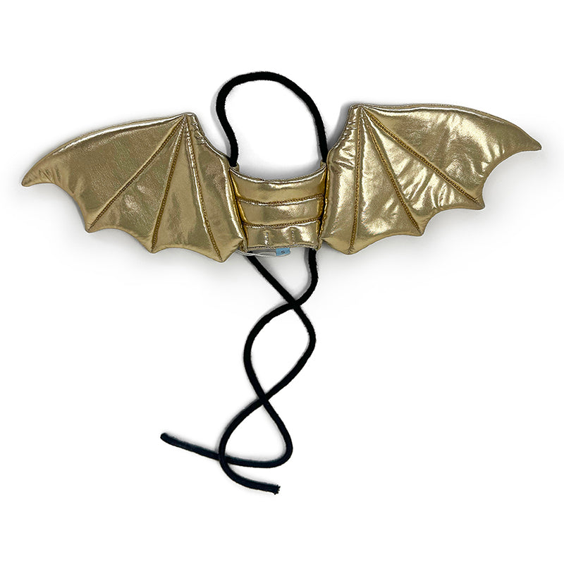 Gold dragon wings dog Halloween costume with center harness strap