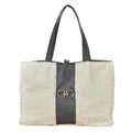 Ivory faux fur dog carrier tote with dark gray center panel and top handles