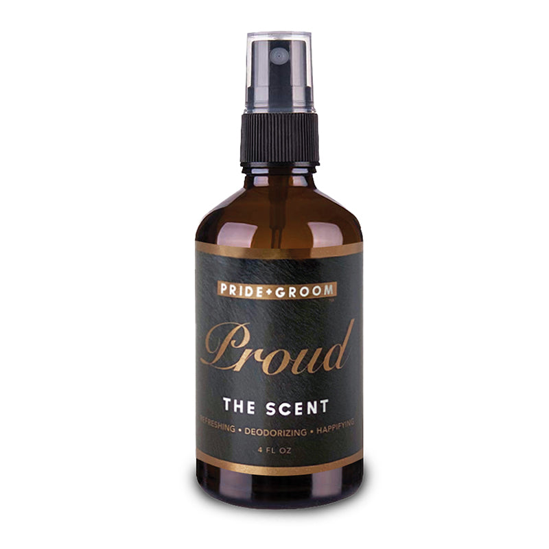 Amber pet cologne spray bottle with fine mist pump, Proud The Scent label