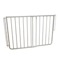 White aluminum dog safety gate with vertical bars and side latch hardware