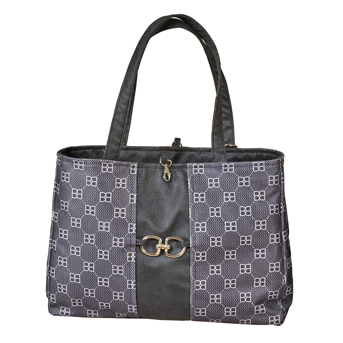 Noir signature-pattern dog carrier tote with top handles, front panel and zipper pocket