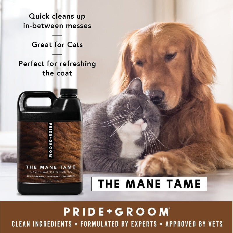 THE MANE TAME no-rinse waterless shampoo bottle for quick coat cleaning and refresh
