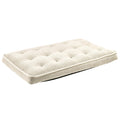 Off-white tufted crate mattress with quilted top and breathable fabric cover