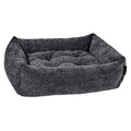 Dark gray woven rectangular dog bed with cushioned bolsters and inner pad