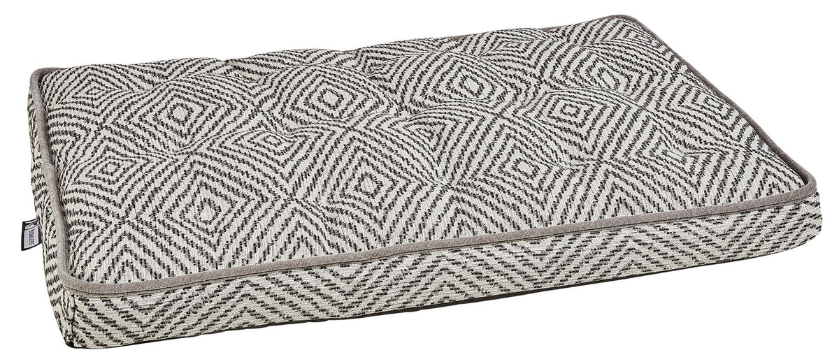 Diamondback luxury crate mattress with gray-and-white geometric woven cover and rounded edges