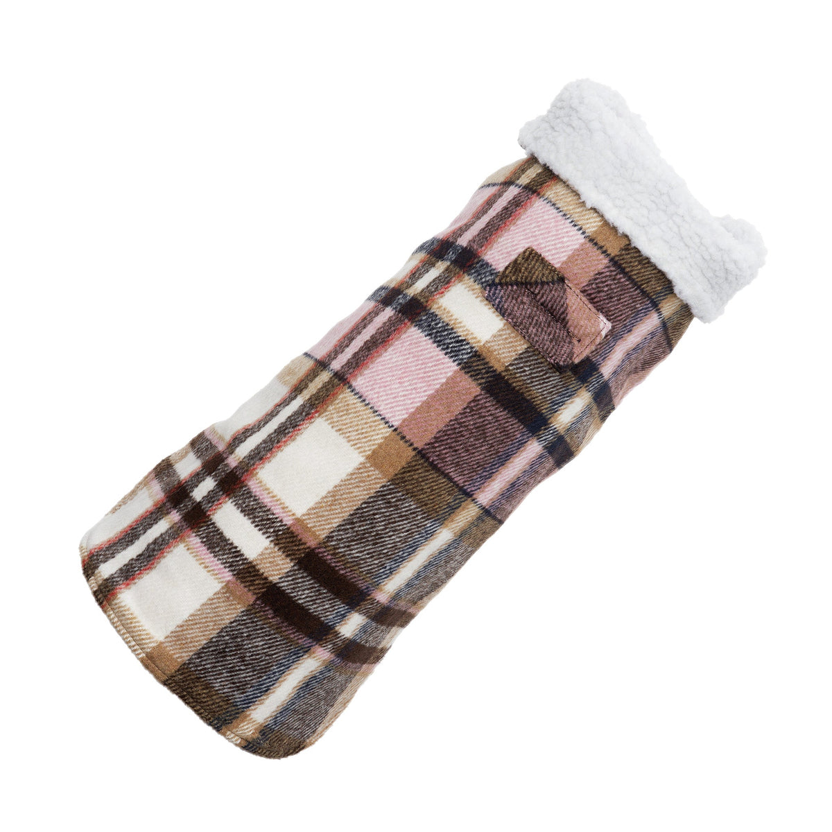 Up Country shacket-style dog coat, plaid with white sherpa collar