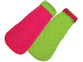Two-tone diamond-quilted dog coat, pink with lime green trim and hood