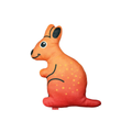 Kangaroo plush dog toy with orange and red body, black ears, and dotted pattern