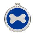 Stainless steel enamel dog ID tag with dark blue background and white bone icon
