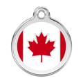Stainless steel dog ID tag with red maple leaf Canadian flag enamel center