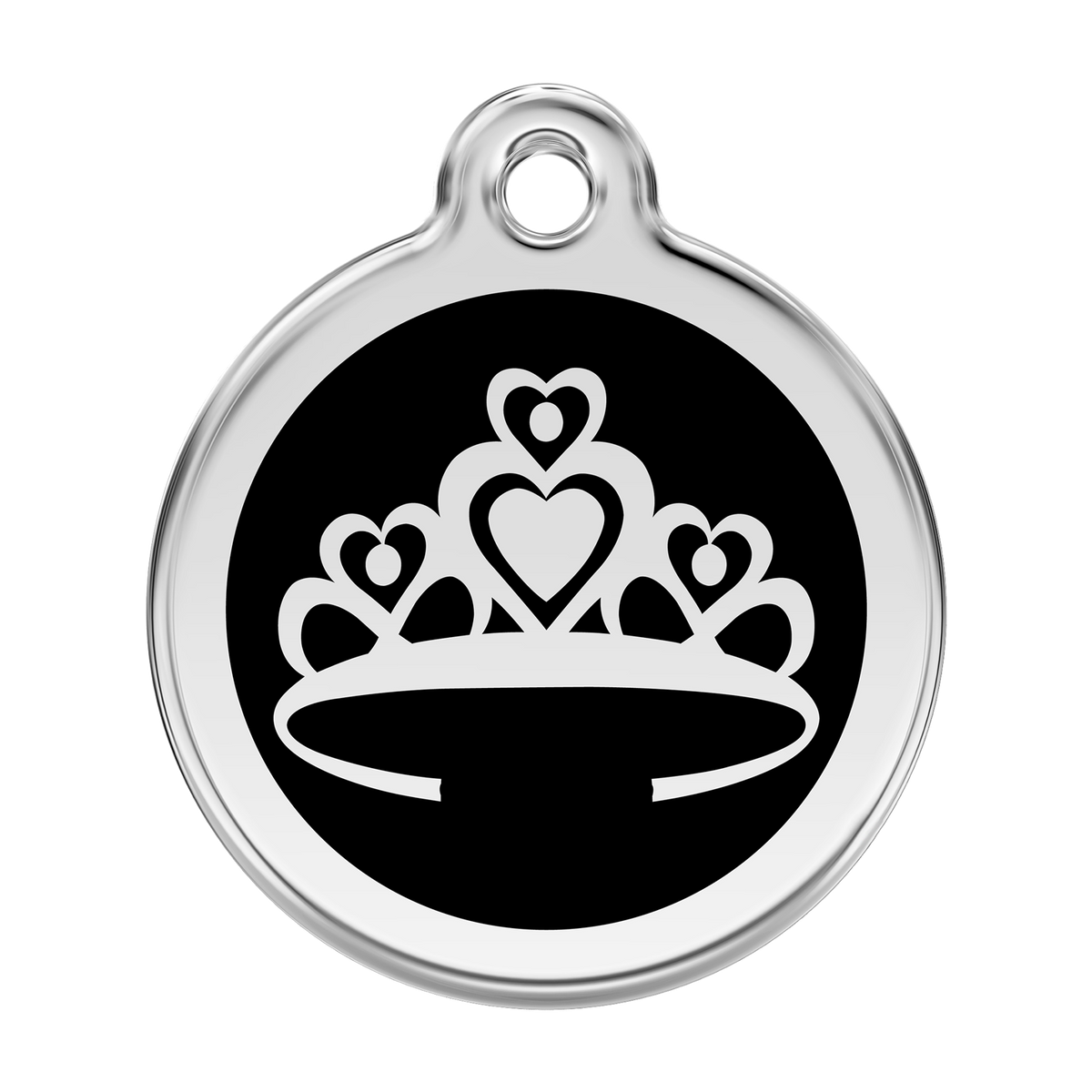Stainless steel and enamel dog ID tag with dark background crown emblem