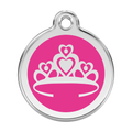 Stainless steel and enamel dog ID tag with pink crown emblem