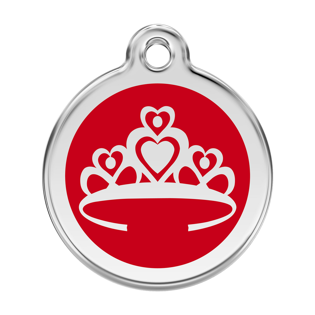 Stainless steel and enamel dog ID tag with red crown emblem