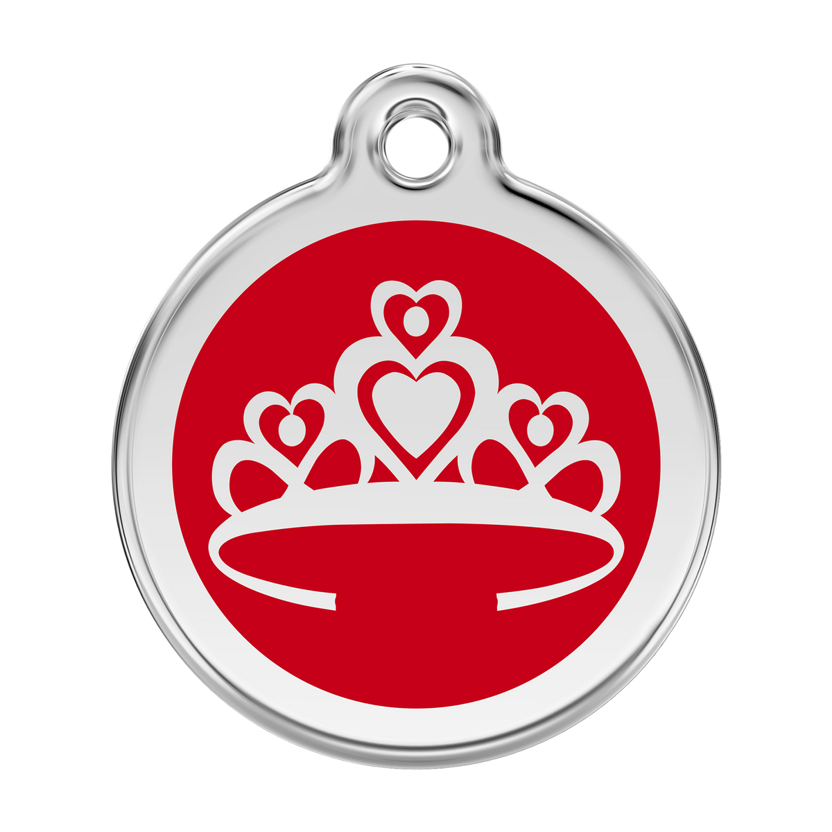 Stainless steel and enamel dog ID tag with red crown emblem
