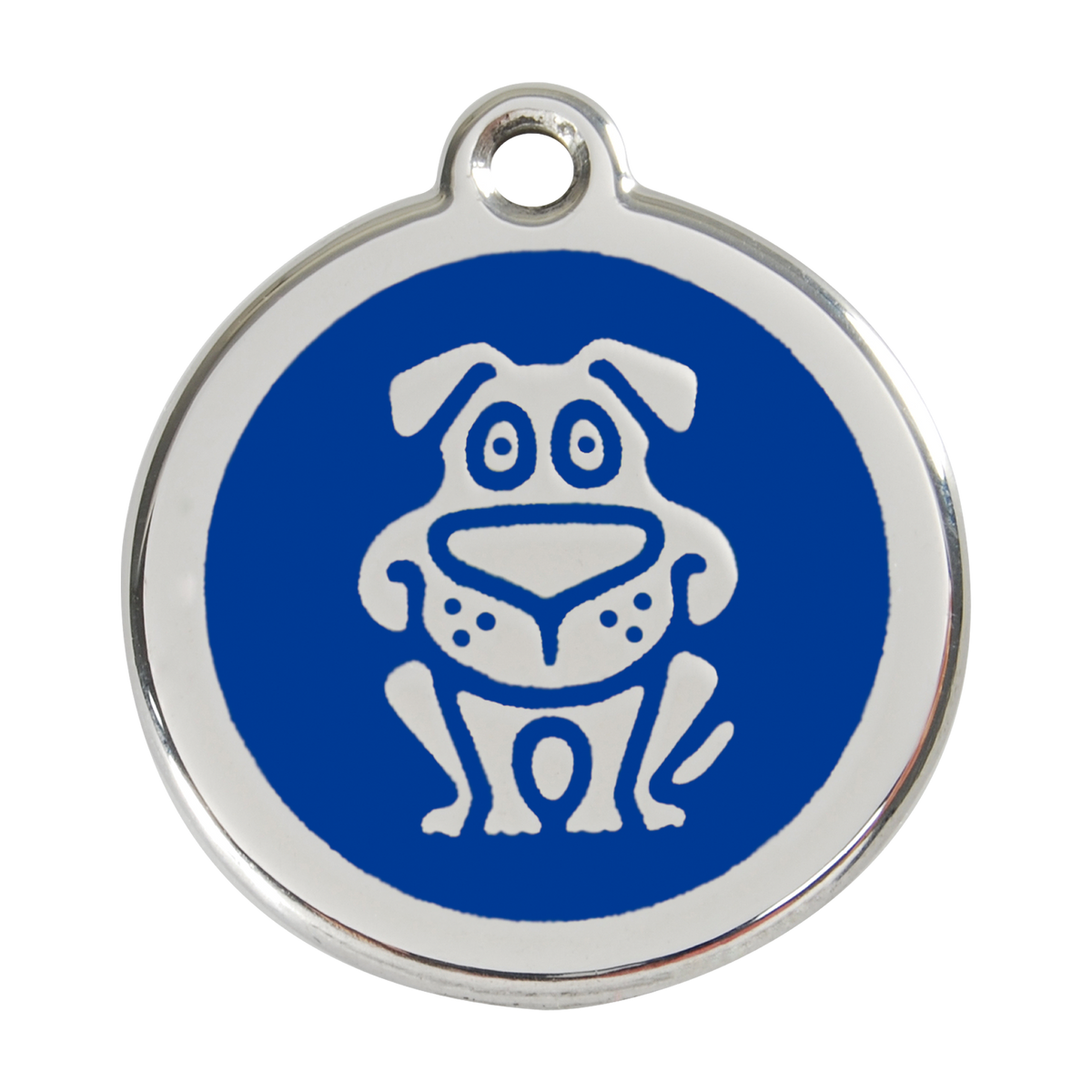 Red Dingo dog ID tag in blue enamel with happy dog face icon