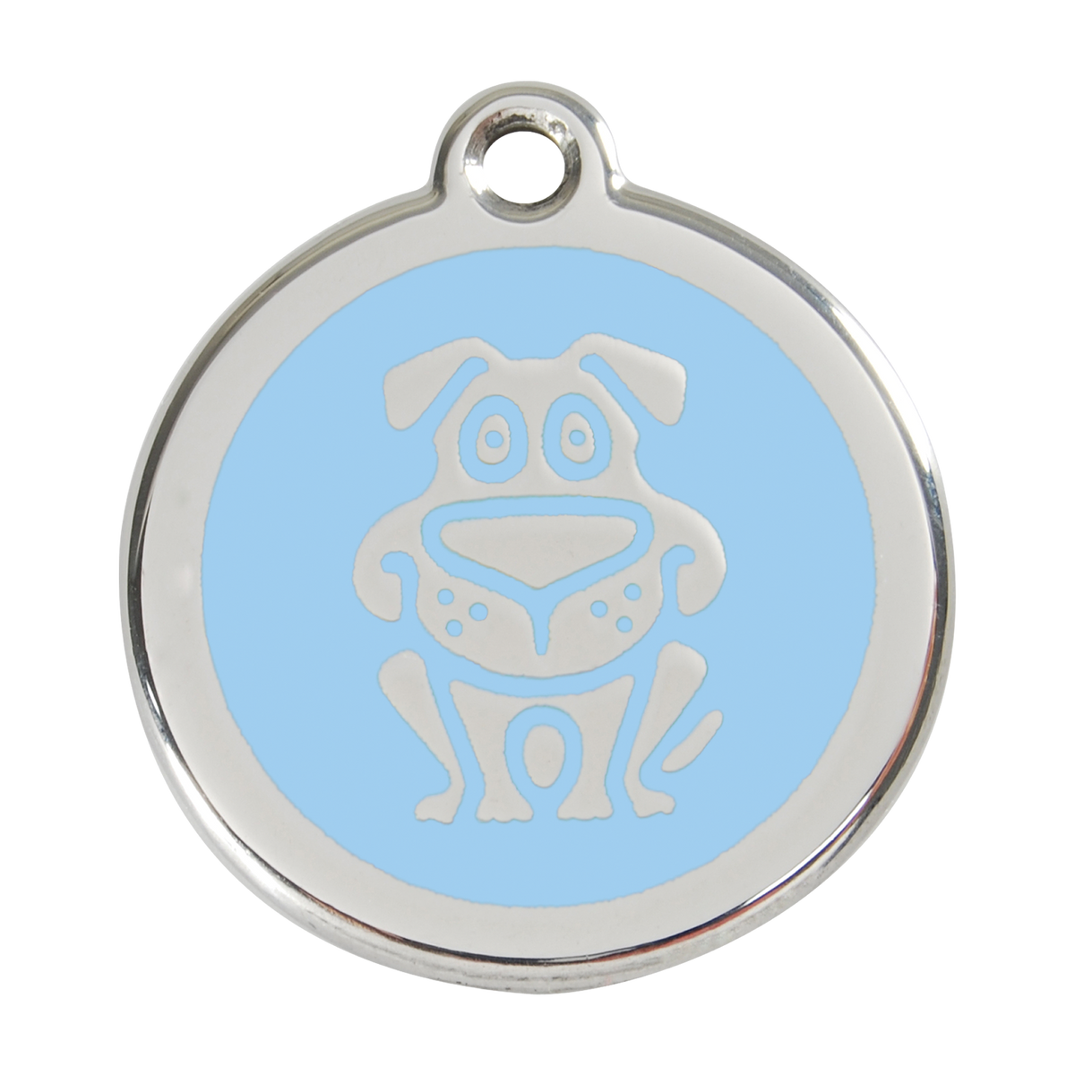 Red Dingo dog ID tag in light blue enamel with happy dog face icon