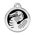 Red Dingo stainless steel dog ID tag with enamel black dragon design