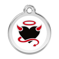 Stainless steel enamel devil dog ID tag with red trim and hanging hole