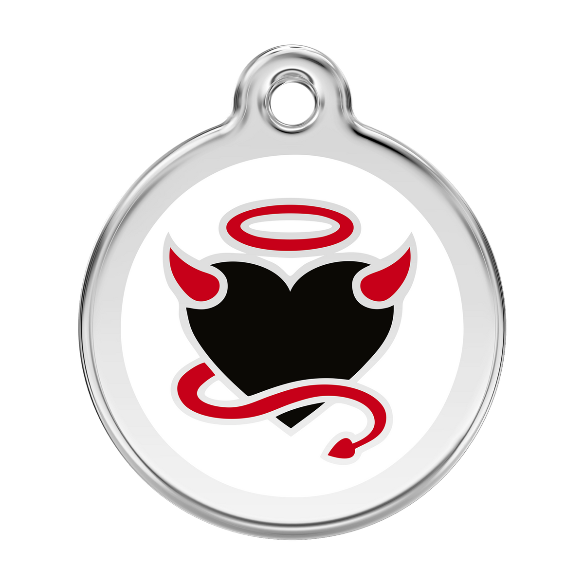 Stainless steel enamel devil dog ID tag with red trim and hanging hole
