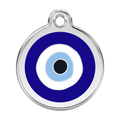 Stainless steel dog ID tag with blue evil eye enamel design