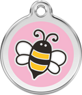 Pink enamel bumble bee dog ID tag with stainless steel loop