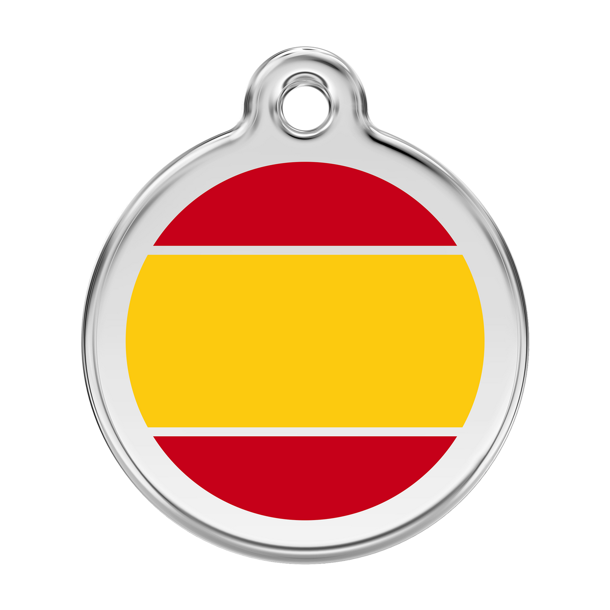 Red Dingo stainless steel enamel Spanish flag dog ID tag with round emblem