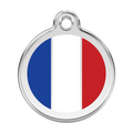 Stainless steel dog ID tag with French flag enamel badge and round hole