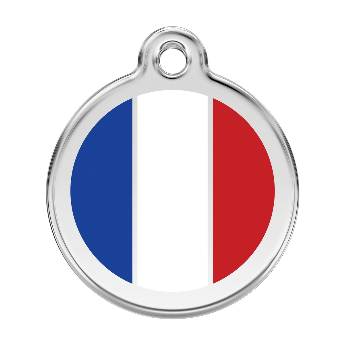 Stainless steel dog ID tag with French flag enamel badge and round hole