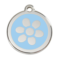 Stainless steel dog ID tag with light blue paw-flower enamel and metal loop