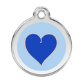 Stainless steel dog ID tag with blue enamel heart