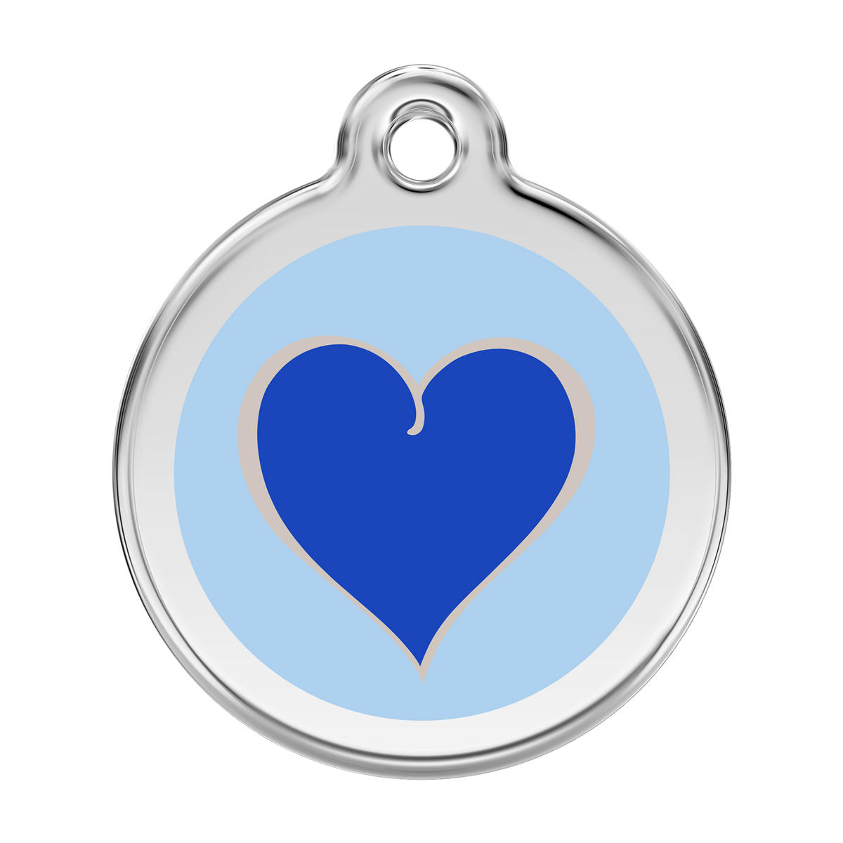 Stainless steel dog ID tag with blue enamel heart